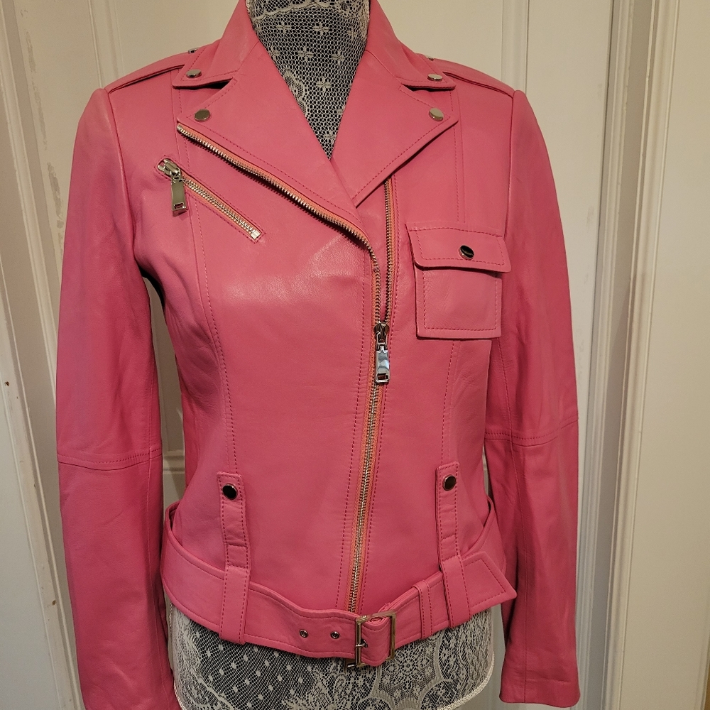 Worth Pink Leather Jacket NWOT Size 2